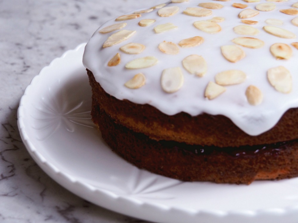 cherry bakewell cake side view
