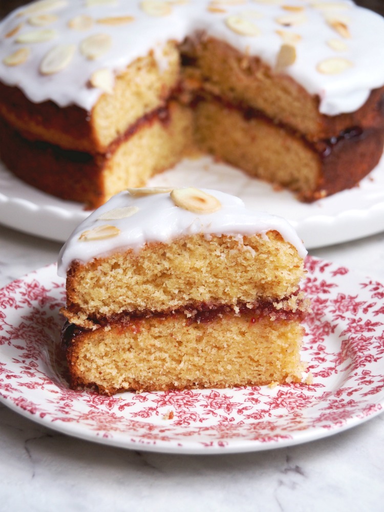 slice of cherry bakewell cake