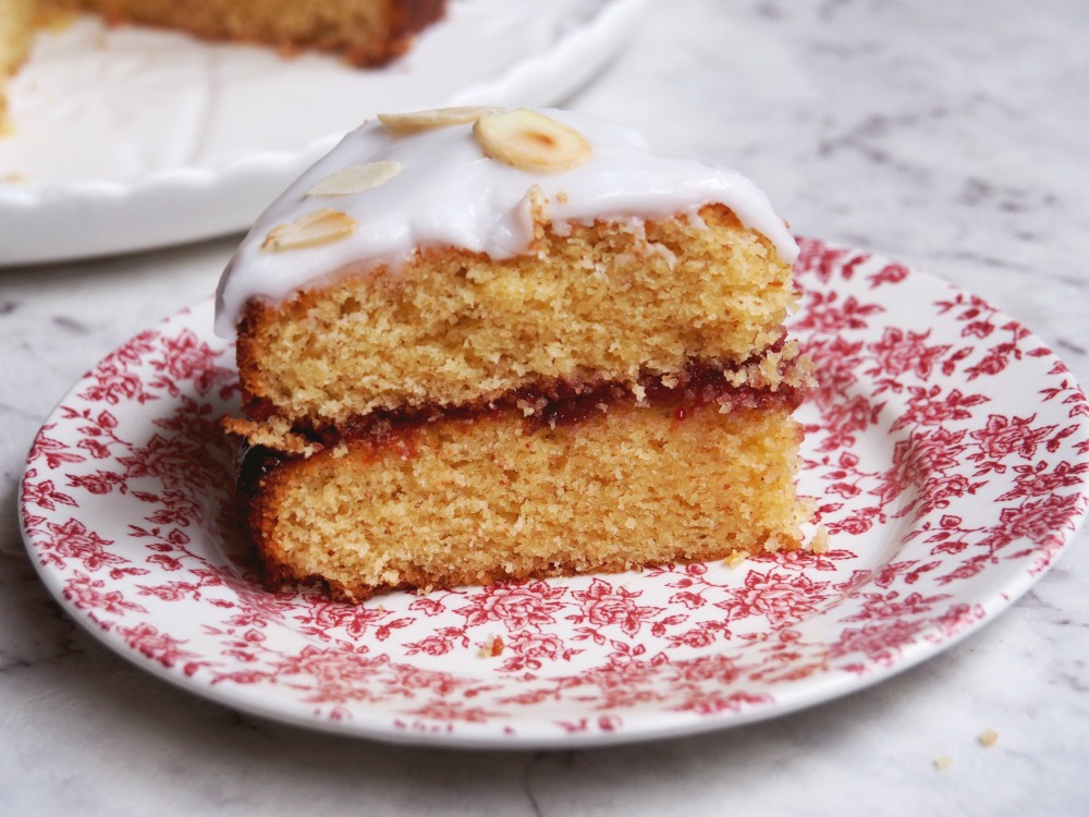 cherry bakewell cake slice