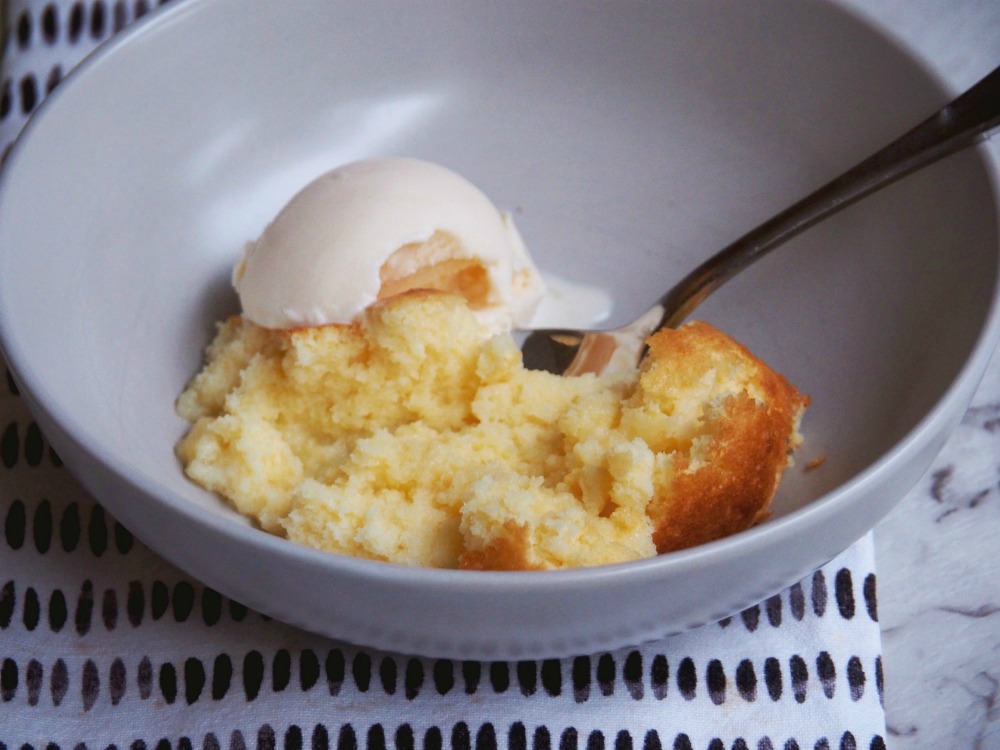 citrus delicious pudding served with ice cream