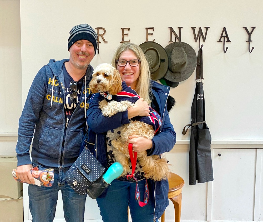 family with dog at greenway wines