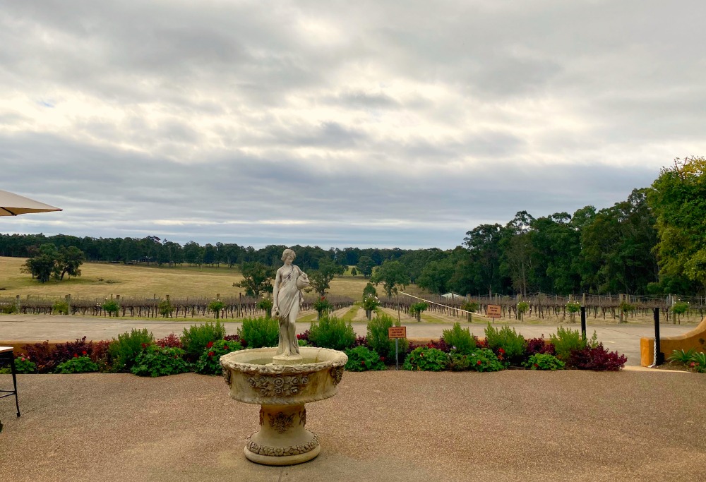 view over vineyards from terrace of Irongate Estate