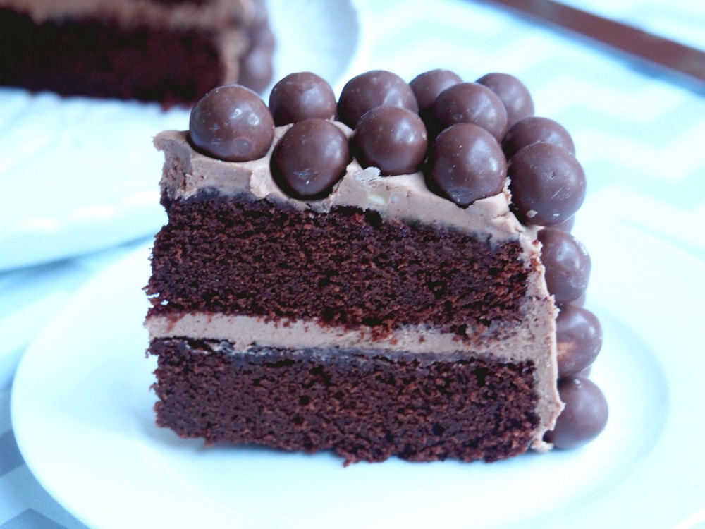 slice of chocolate malteser cake