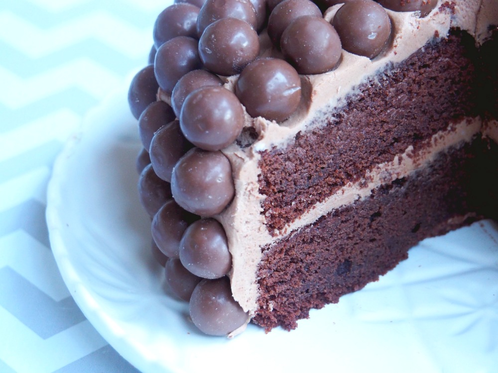 chocolate malteser cake cut