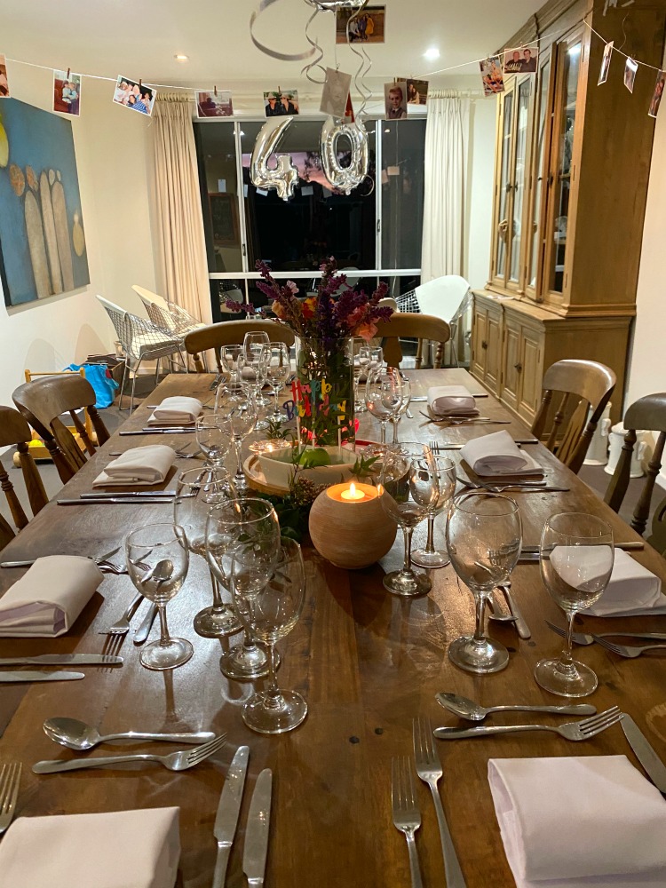 dinner table laid for 40th birthday celebration