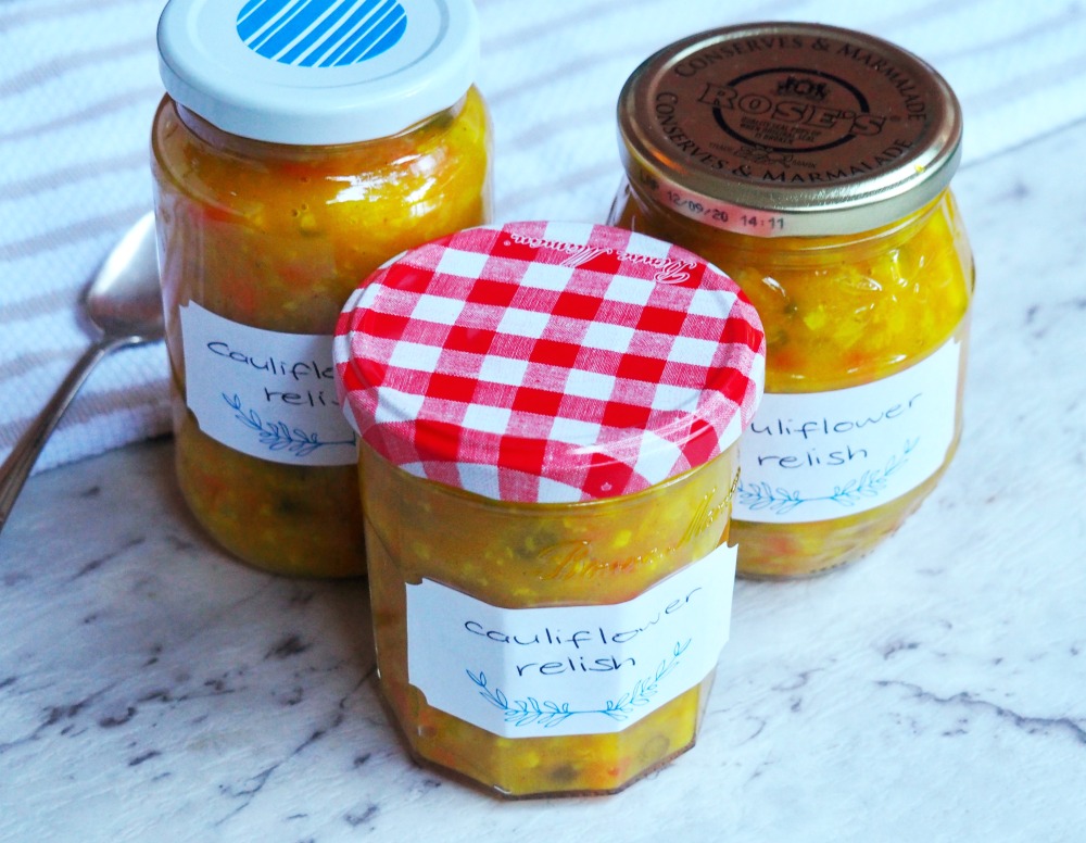 three jars of easy cauliflower relish