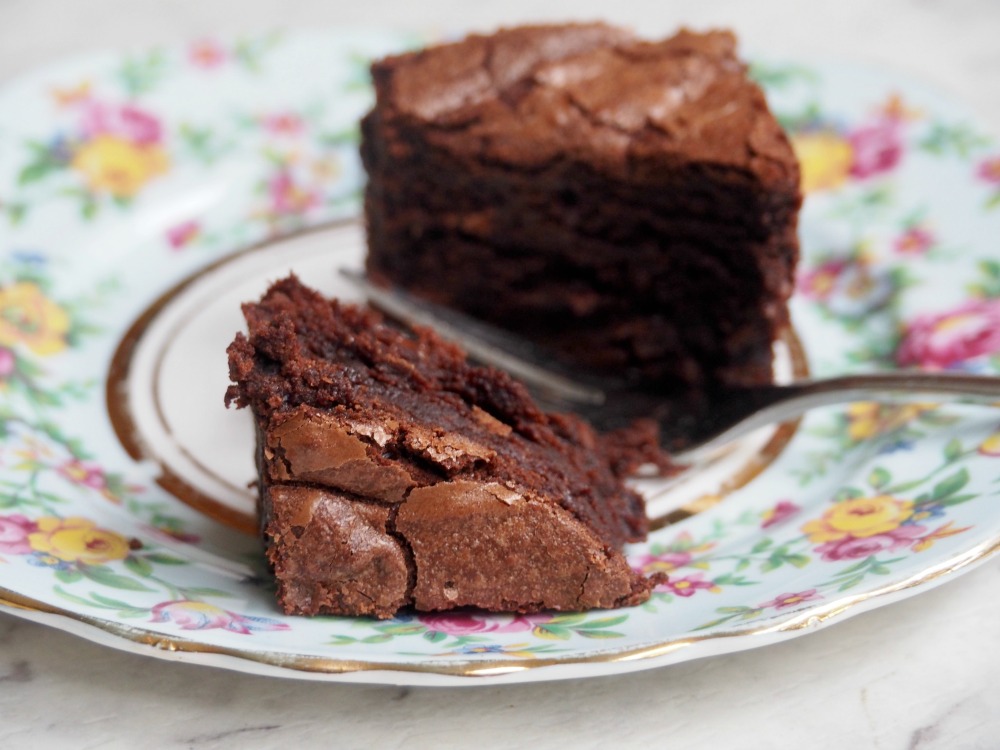 chocolate orange brownie square cut with a fork