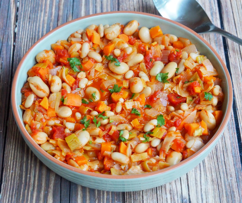 bean and cider stew in a dish