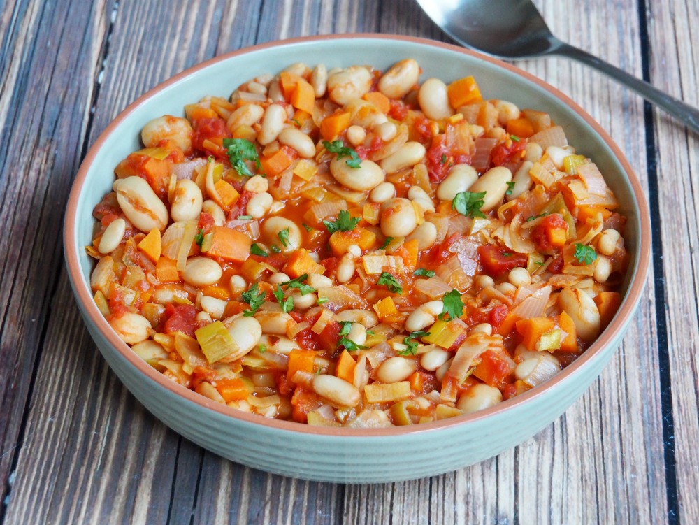 bean and cider stew with cheddar and parsley mash