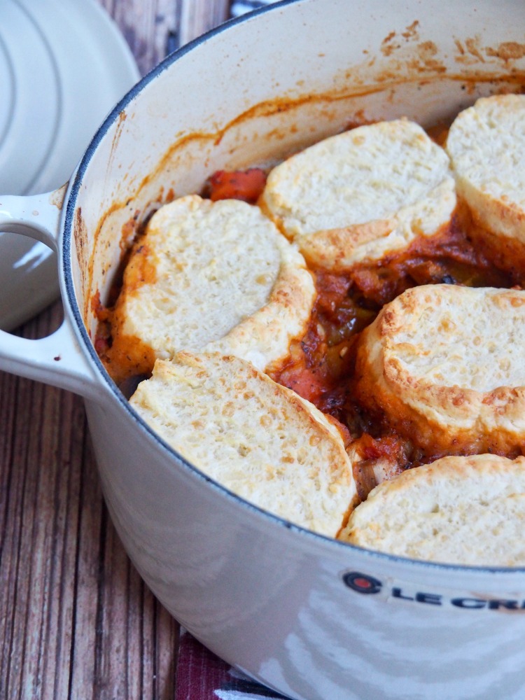 harissa vegetable stew in pot side view