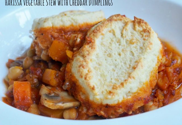 Meatless Monday – Vegetable Harissa Stew With Cheddar Dumplings