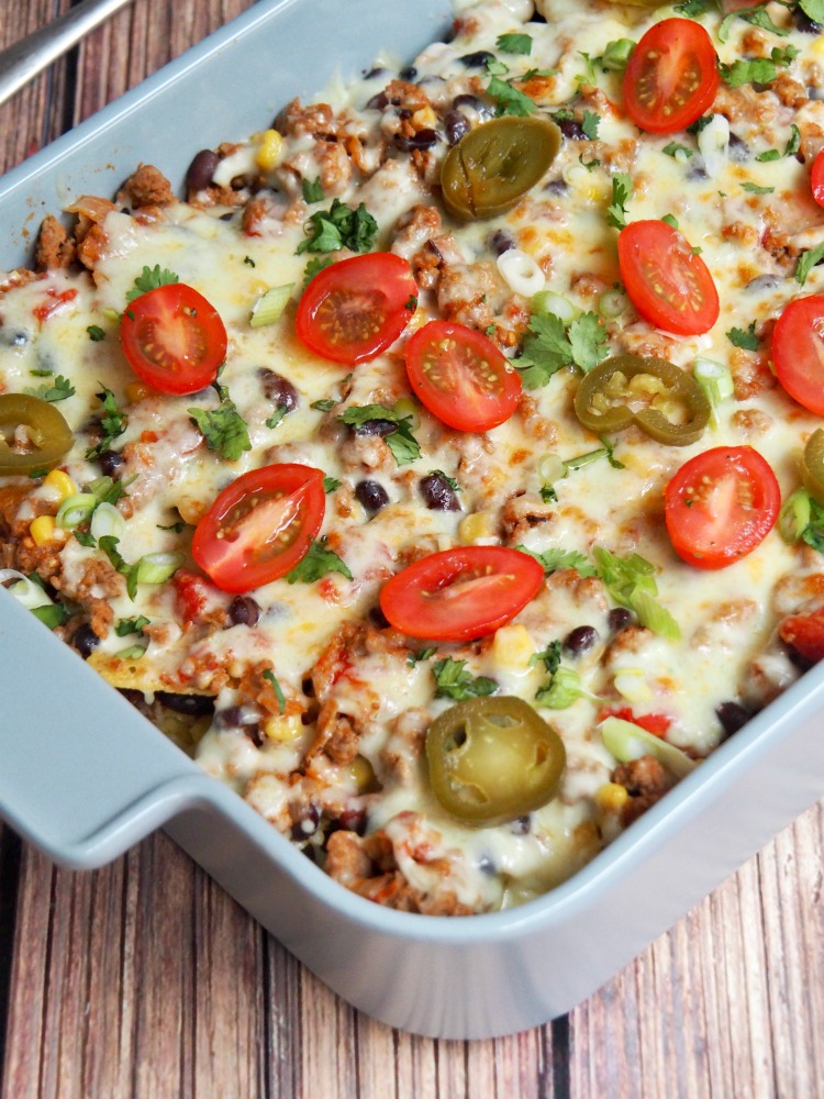 loaded turkey nachos dish