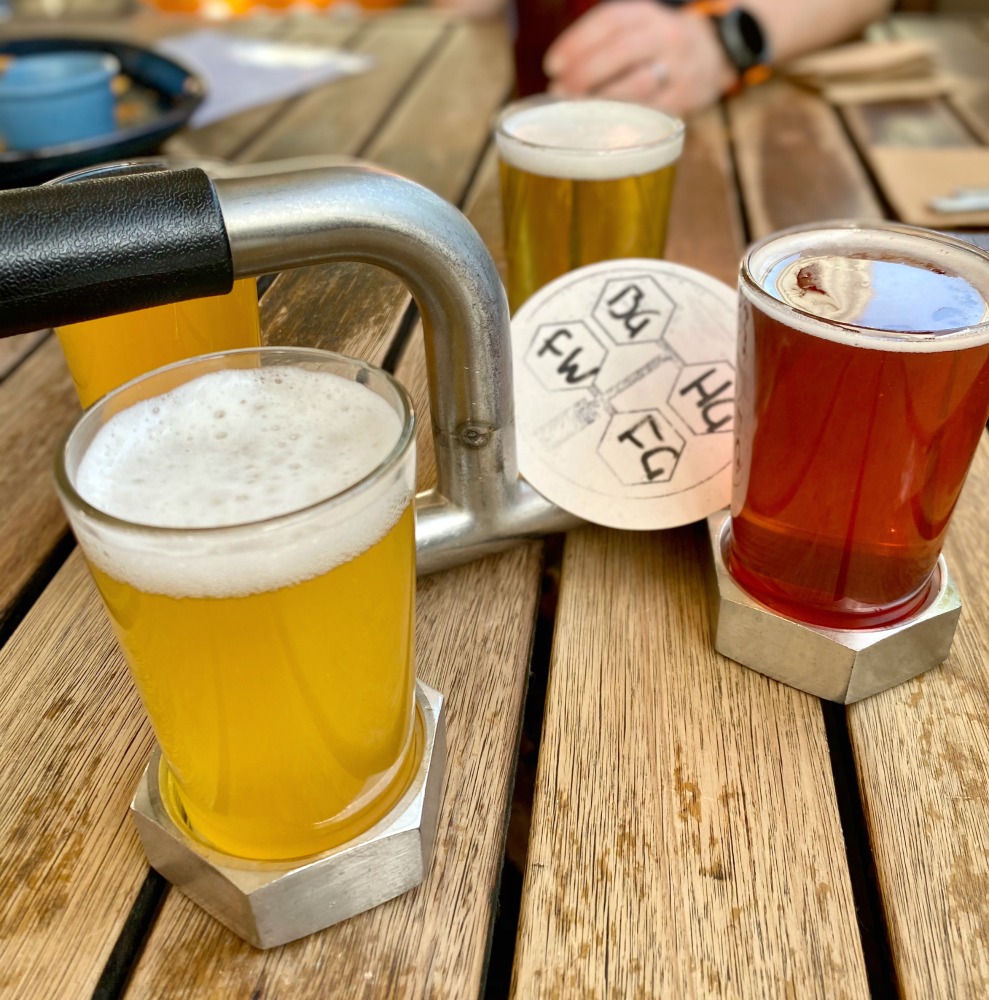 beer paddle of four beers