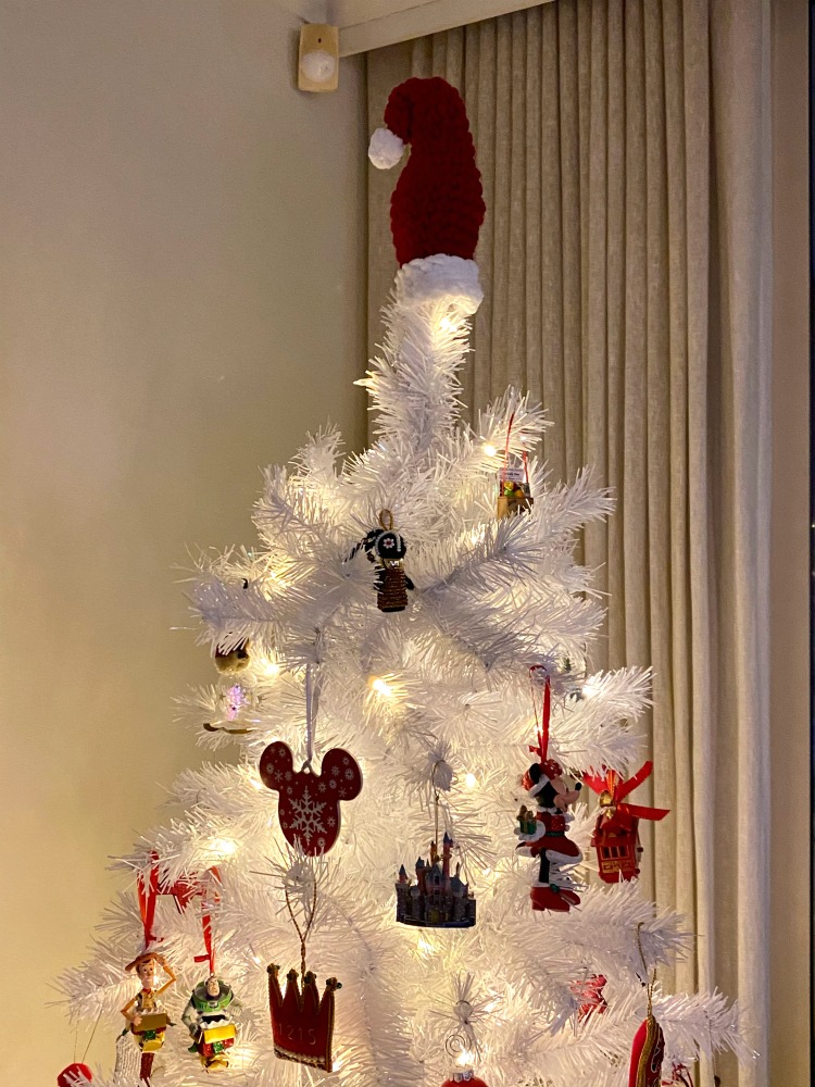 christmas tree with crochet santa hat tree topper