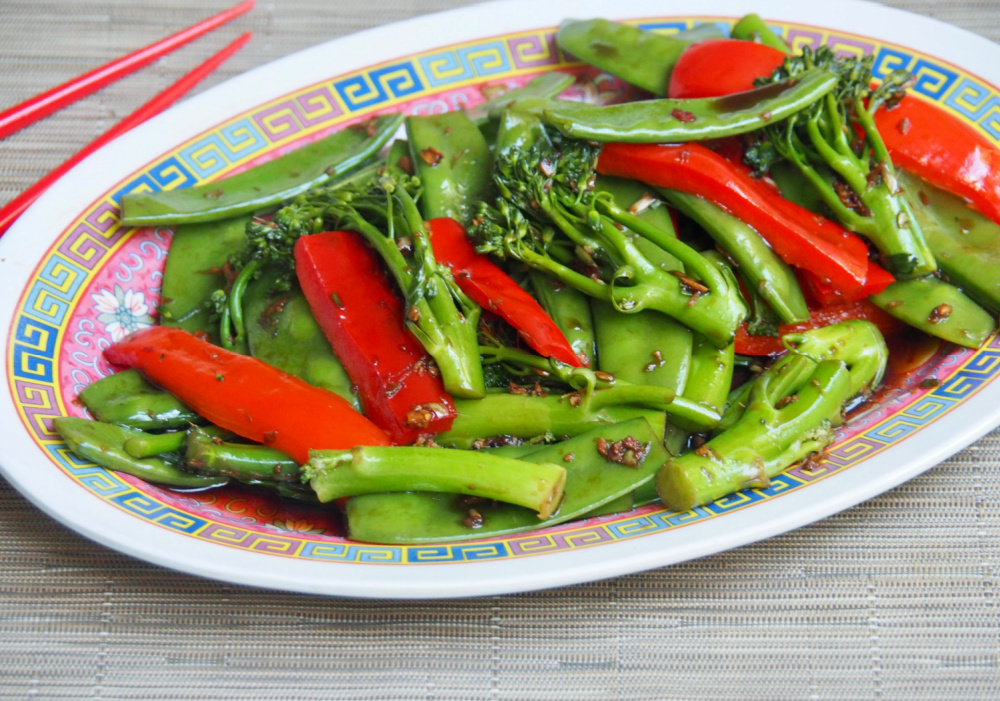 steamed asian veggies on a plate