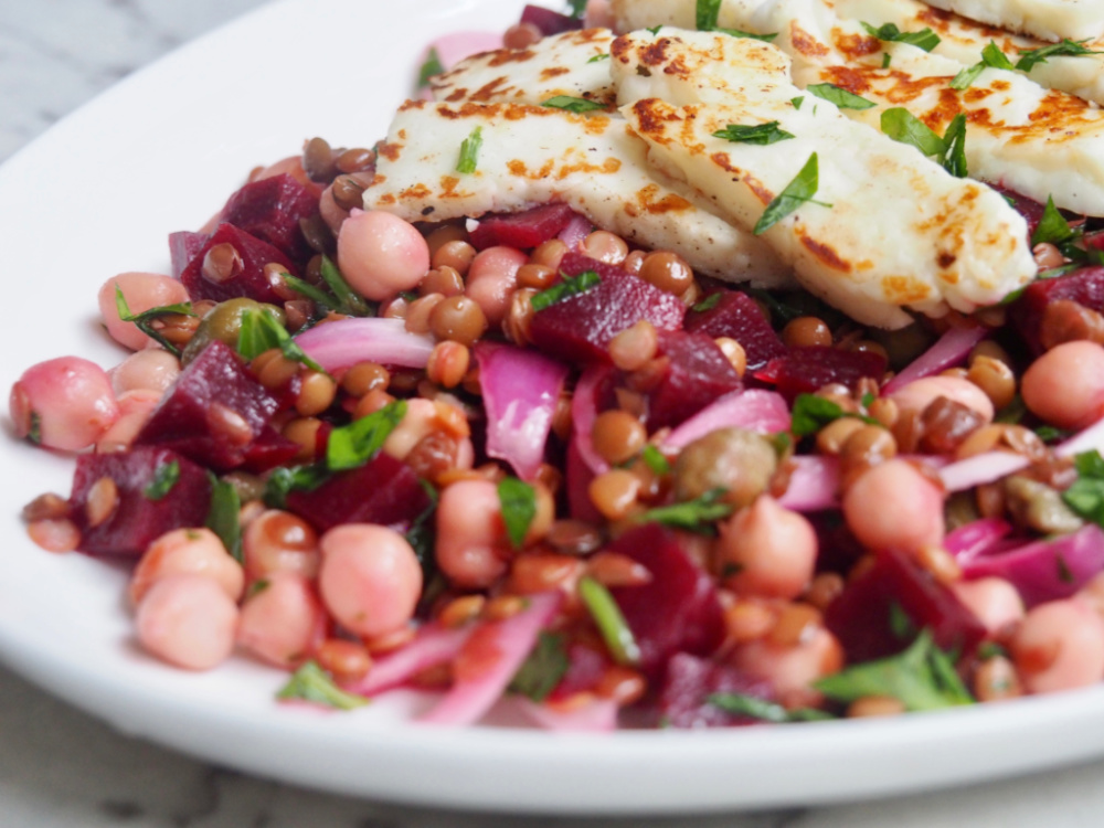 store cupboard halloumi salad close up