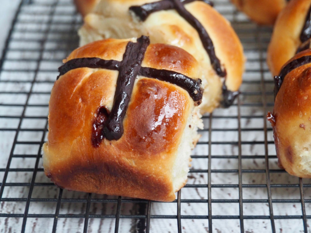 choc fudge hot cross bun