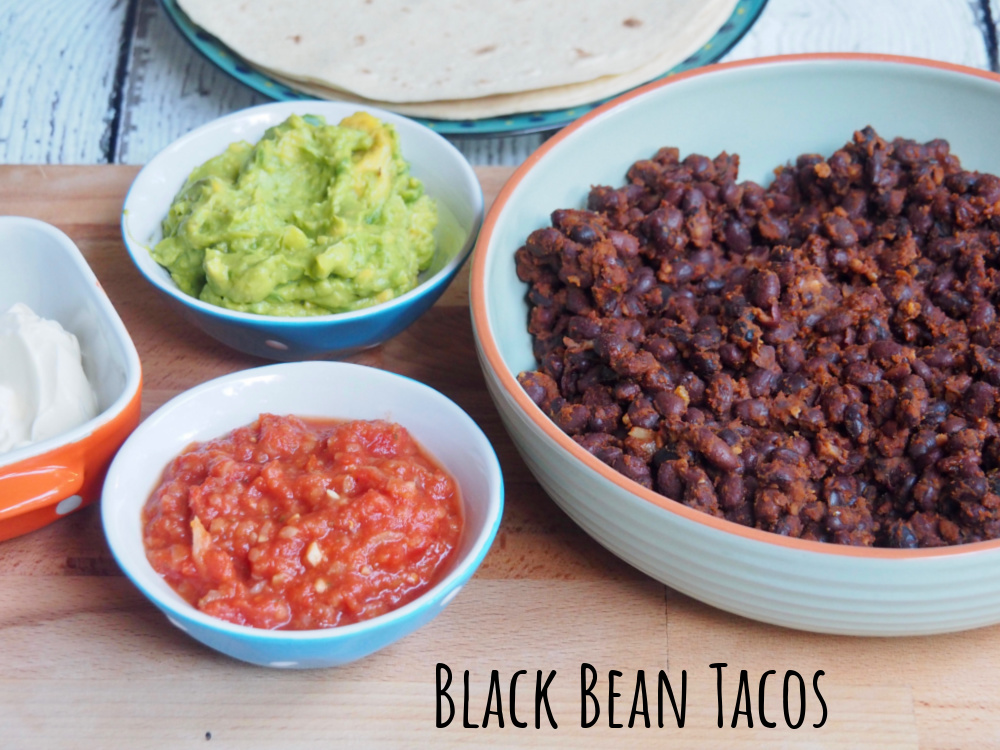 black bean with tortillas guacamole and salsa