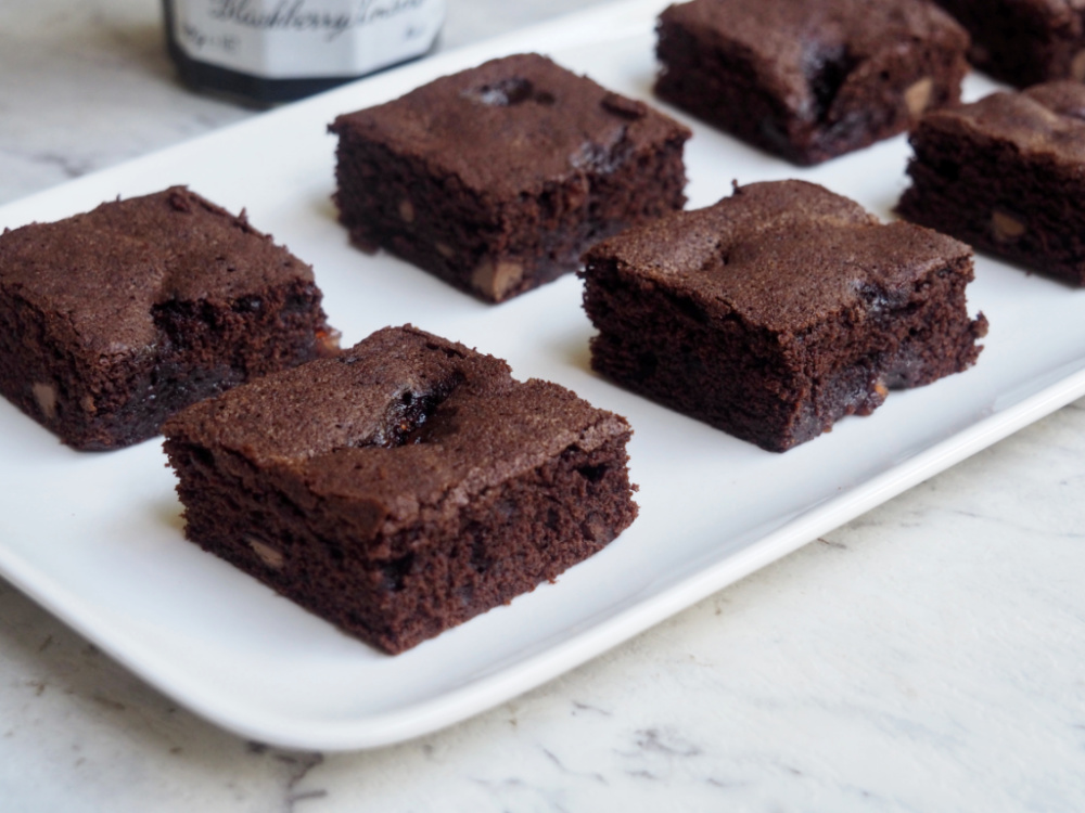 jam puddle brownies on a plate