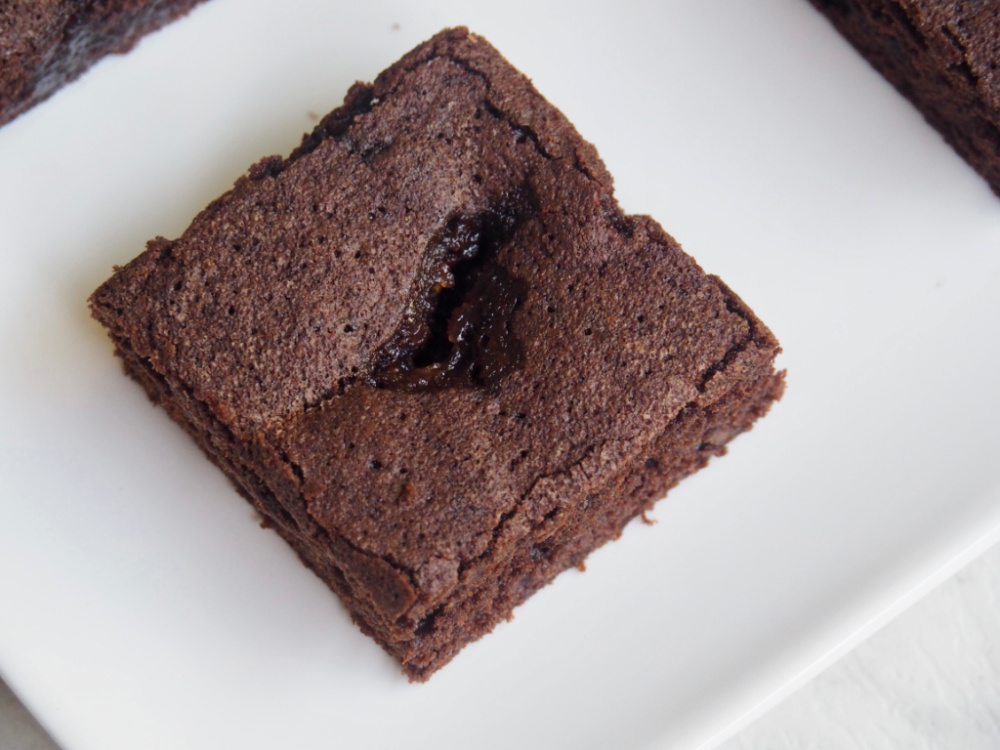 looking down on a jam puddle brownie