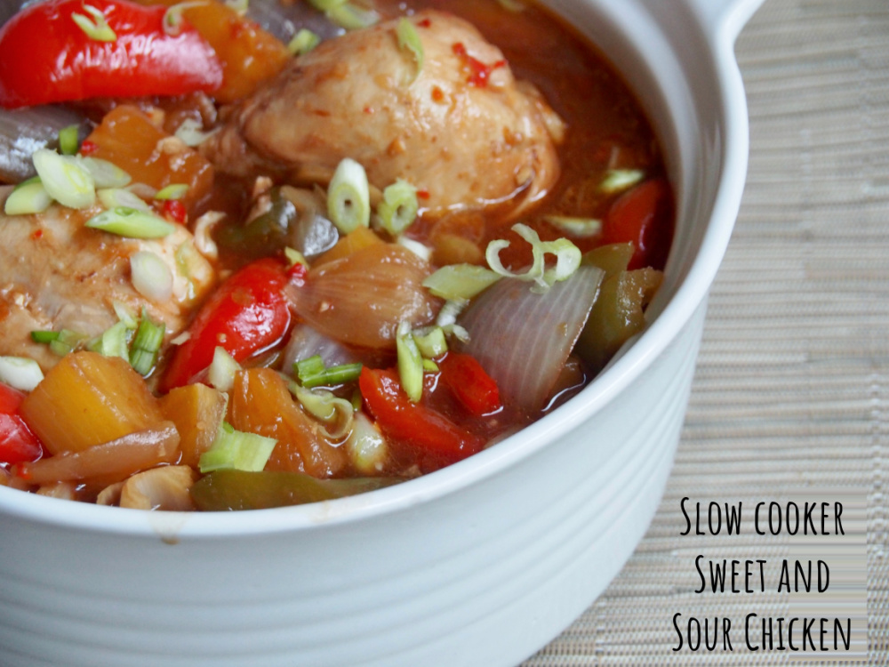 pot of slow cooker sweet and sour chicken