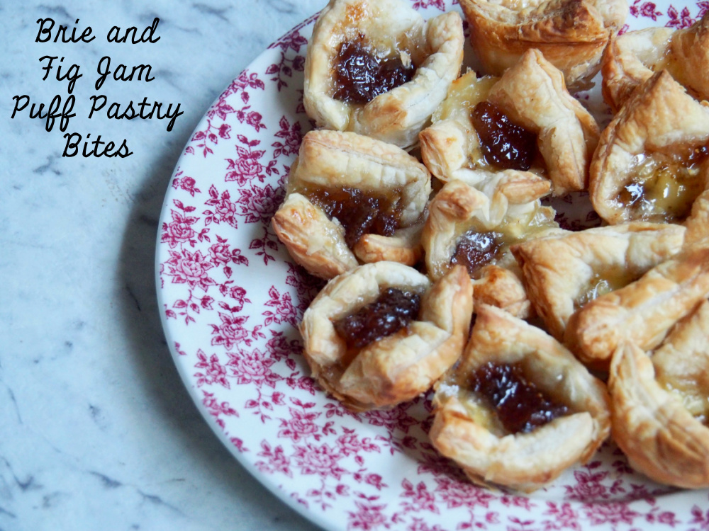 plate of fig jam and brie bites