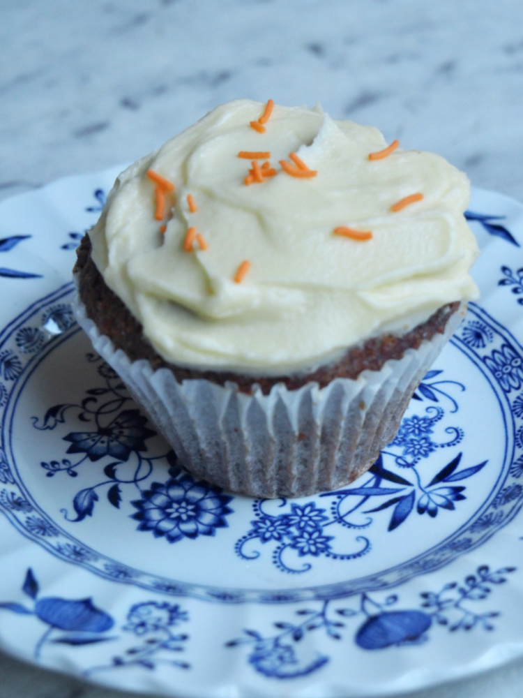 carrot cupcake on vintage plate