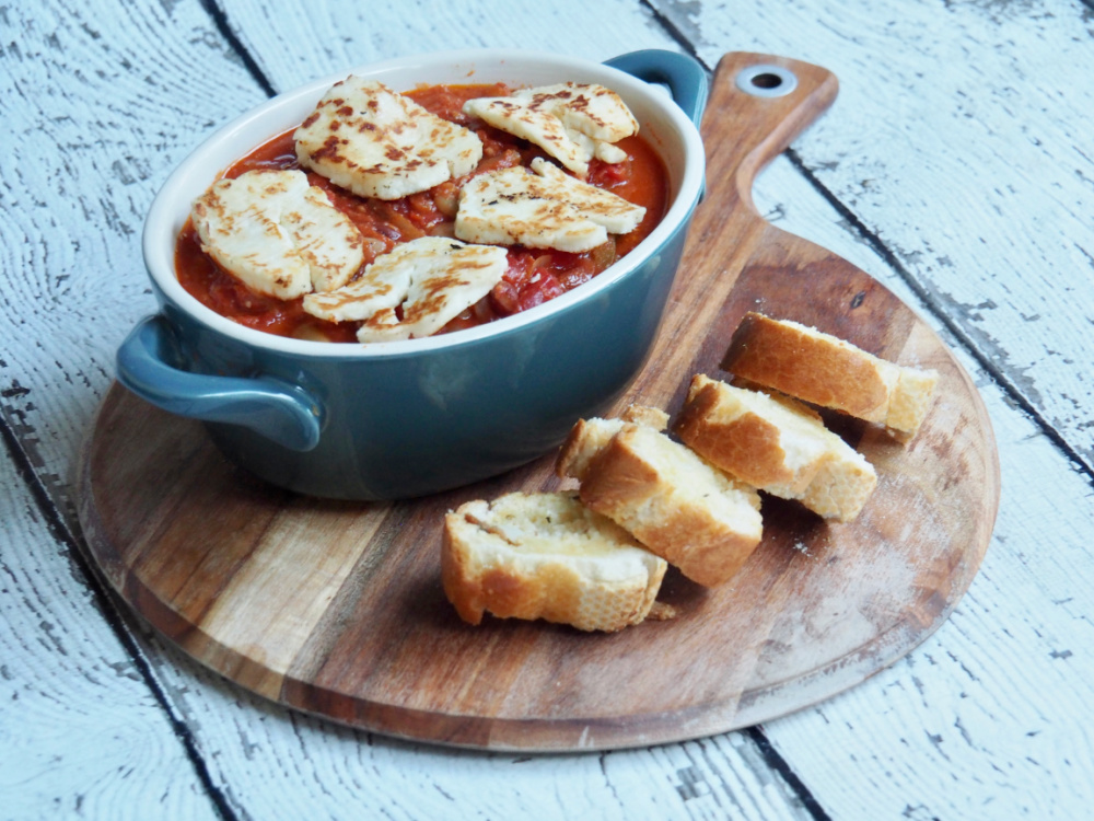 pot of halloumi and bean stew