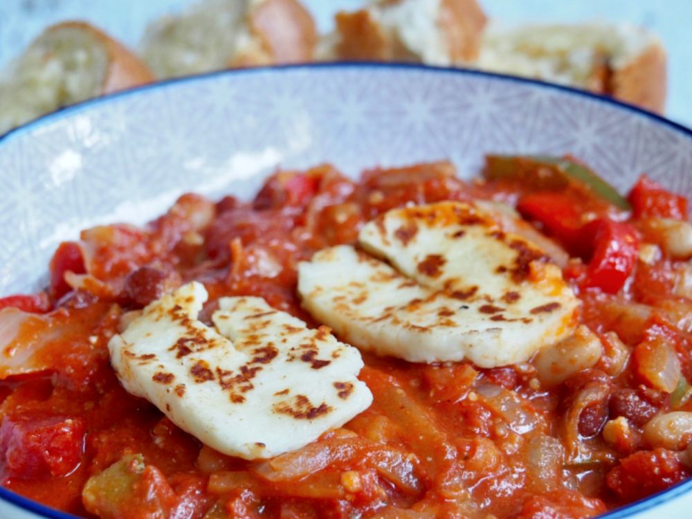 bowl of halloumi and bean stew 3