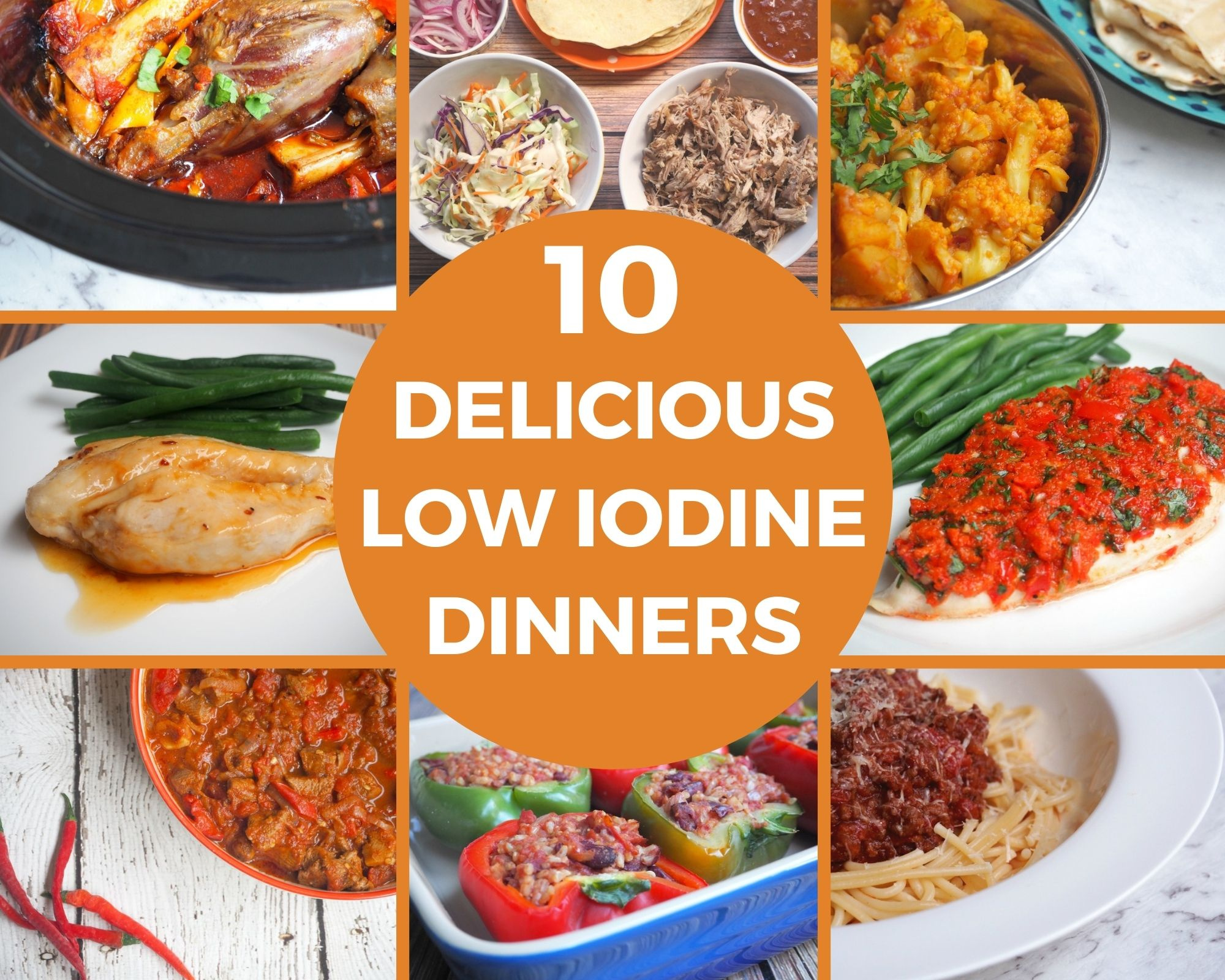 collage of low iodine dinner