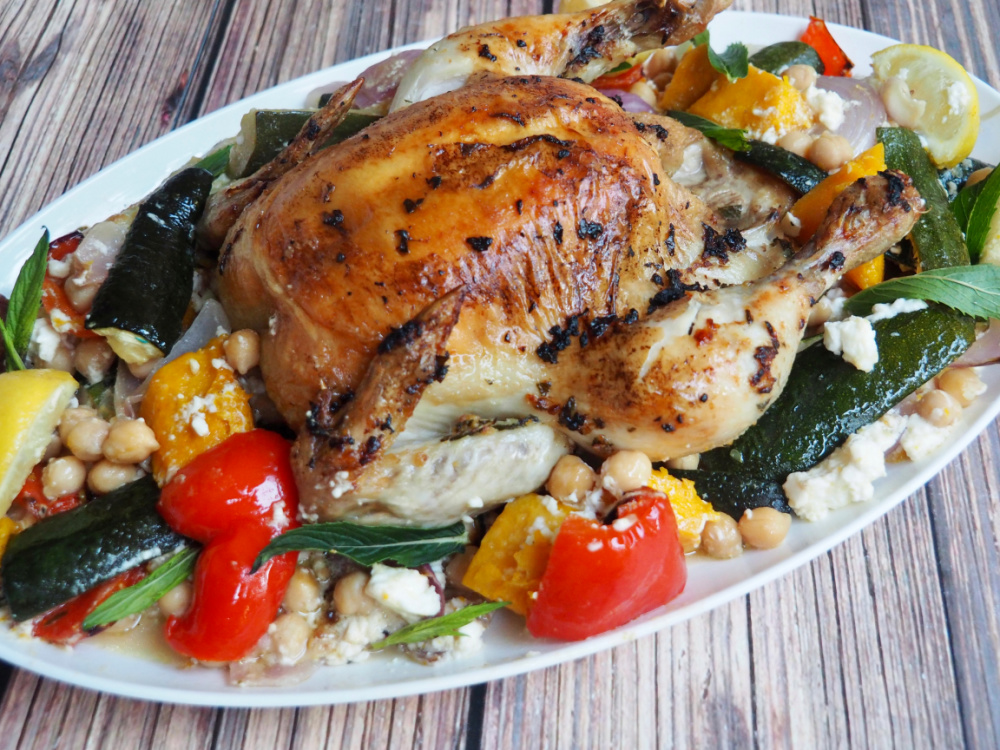 roast chicken with veggies and feta 