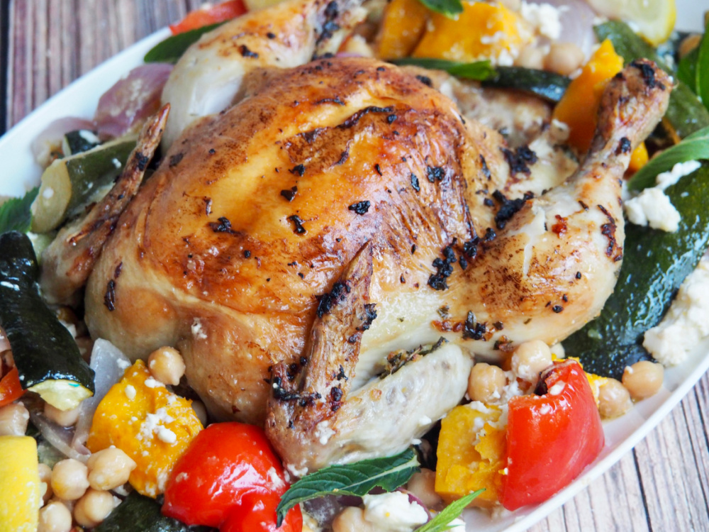 roast chicken with veggies and feta 