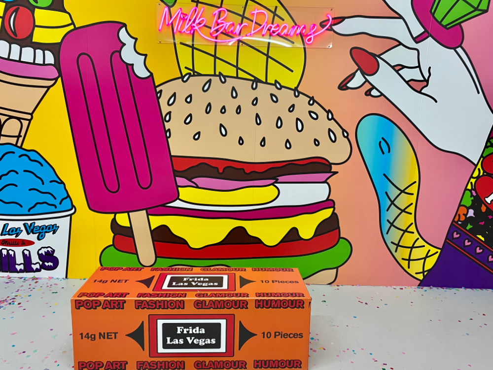 milk bar art of ice lolly and hamburger in bright colours