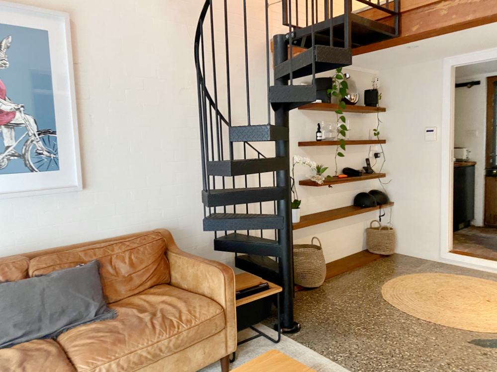 loft apartment with spiral staircase