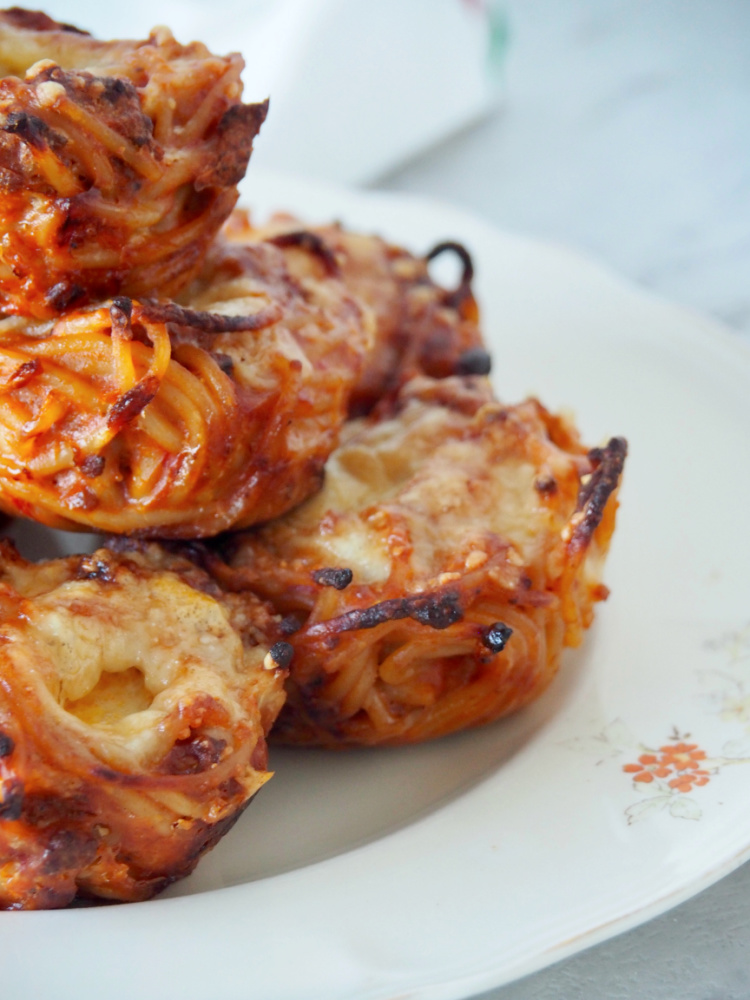 side view of spaghetti bolognese muffins 