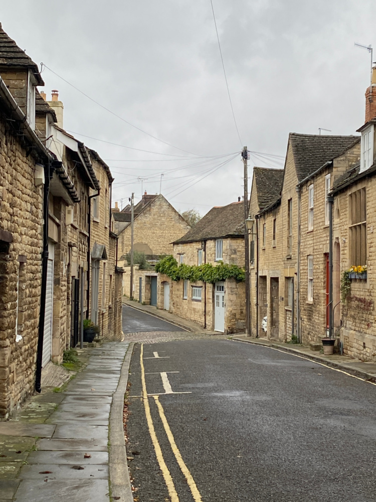 looking down an old cobbled street