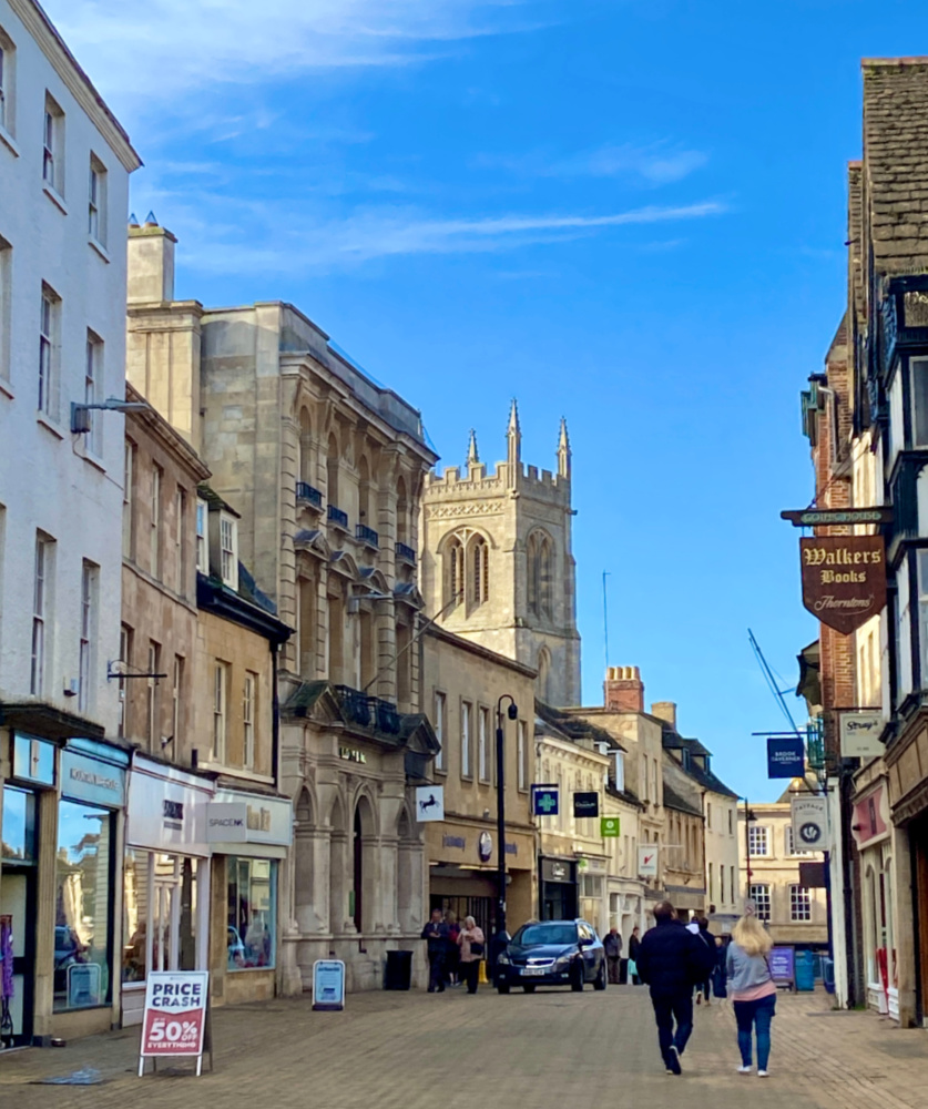 blue skies over High Street Stamford