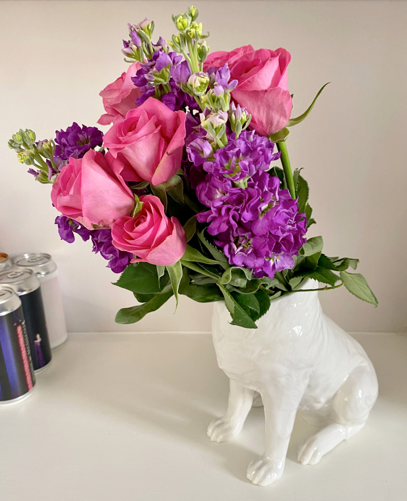 flowers in dog vase